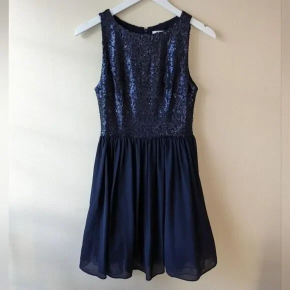 BB Dakota Navy Blue Sequin Mini Dress Size 4 - Picture 1 of 9